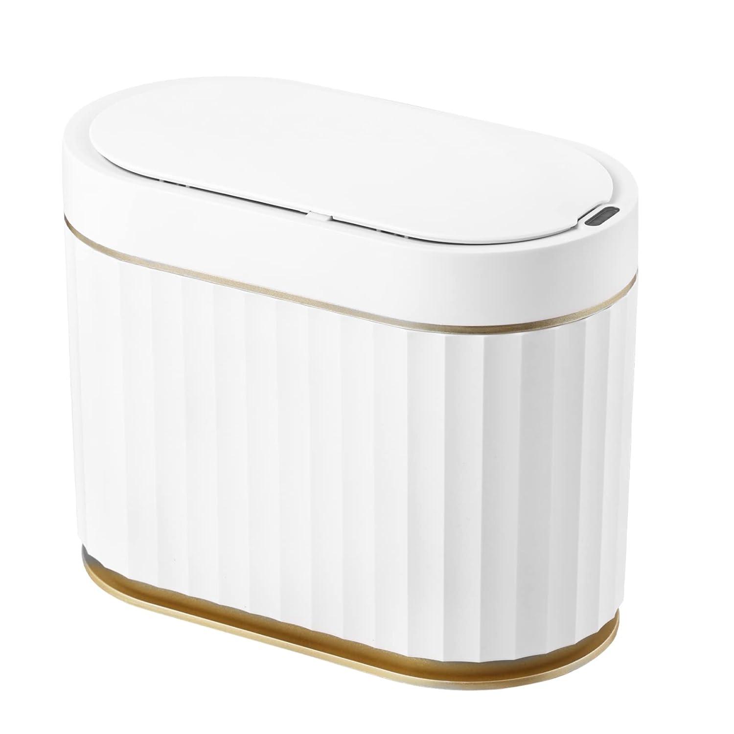 White and Gold Touchless Motion Sensor Desktop Trash Can