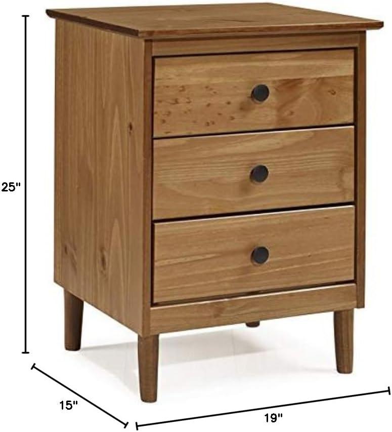 Caramel Wood 3-Drawer Mid-Century Modern Nightstand