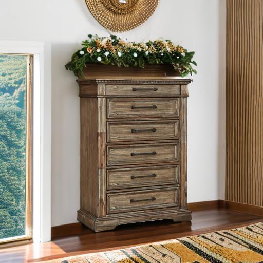 Brown Traditional 6-Drawer Chest with Soft Close and Felt Lined Drawers