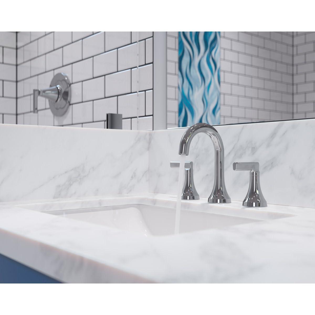 Vedra 8 in. Widespread Double Handle High Arc Bathroom Faucet with Drain Kit Included in Matte Black