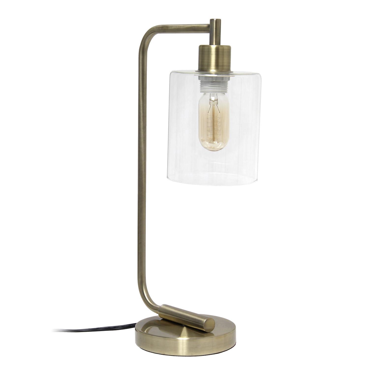 Simple Designs 18.8" Industrial Vintage Bronson Iron Desk Lamp with Glass Shade, Antique Brass