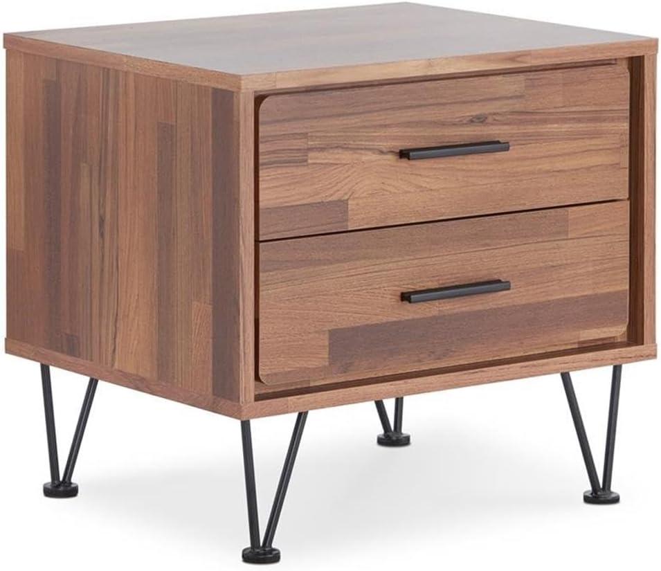 20" Deoss Accent Table Walnut Finish - Acme Furniture: Glass Top, Geometric Base, No Tools Assembly