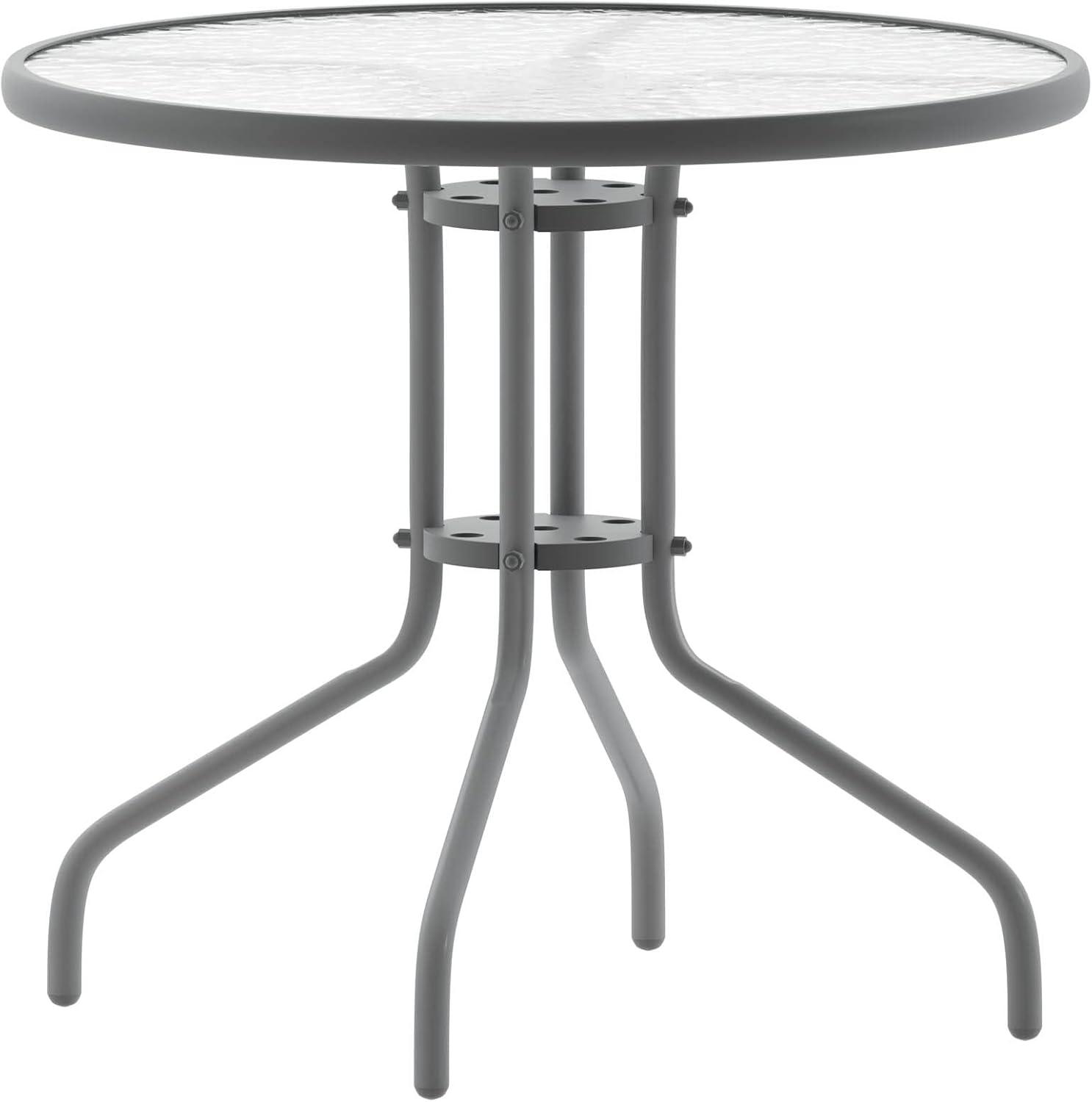 Flash Furniture Bellamy 31.5'' Silver Round Tempered Glass Metal Table