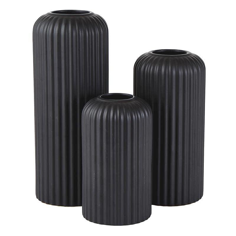 47th & Main Modern Flower Vases | Lined Ceramic Vases for Home Décor, Set of 3, Black