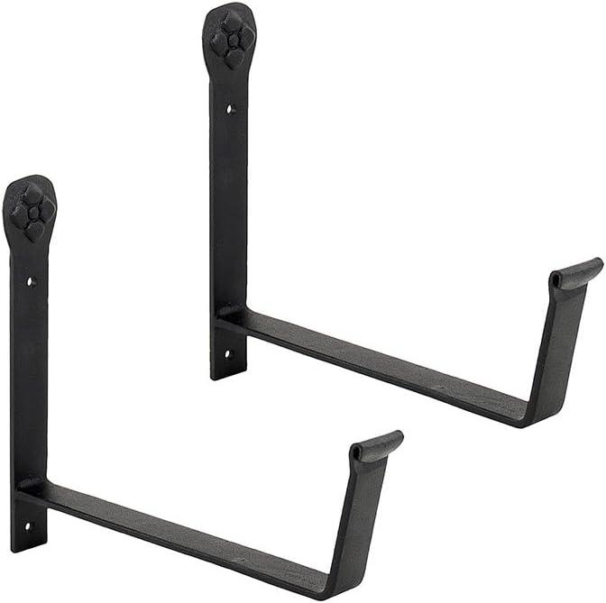 Black Wrought Iron 8-Inch Wall-Mount Flower Box Brackets