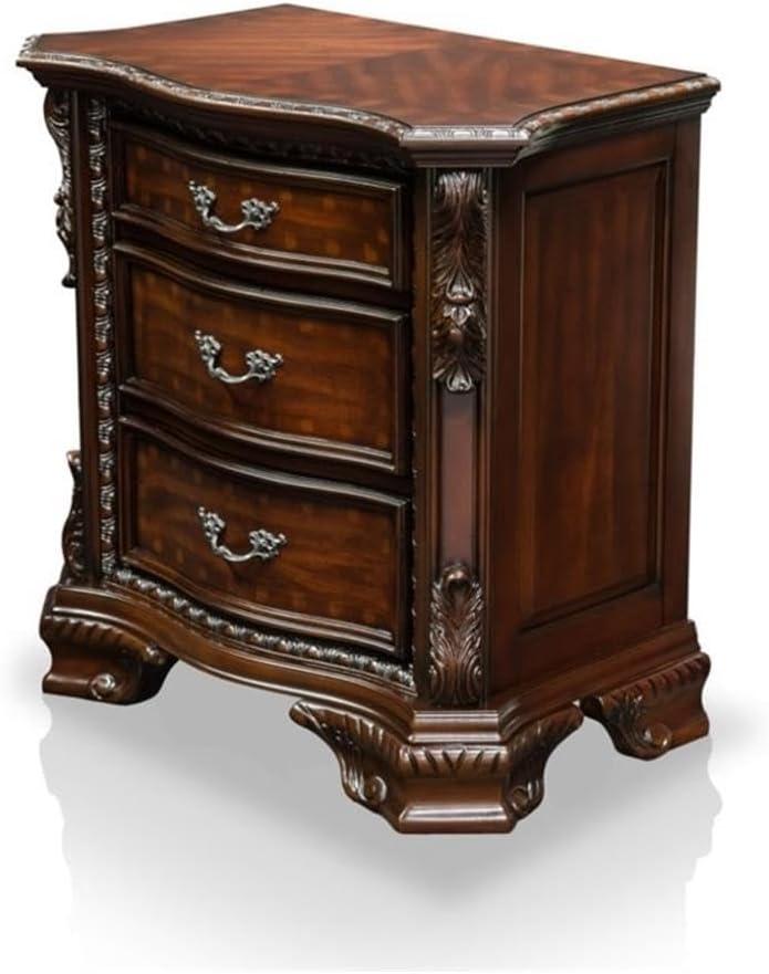 Cheston Traditional 3 Drawer Solid Wood Nightstand in Brown Cherry Set of 2