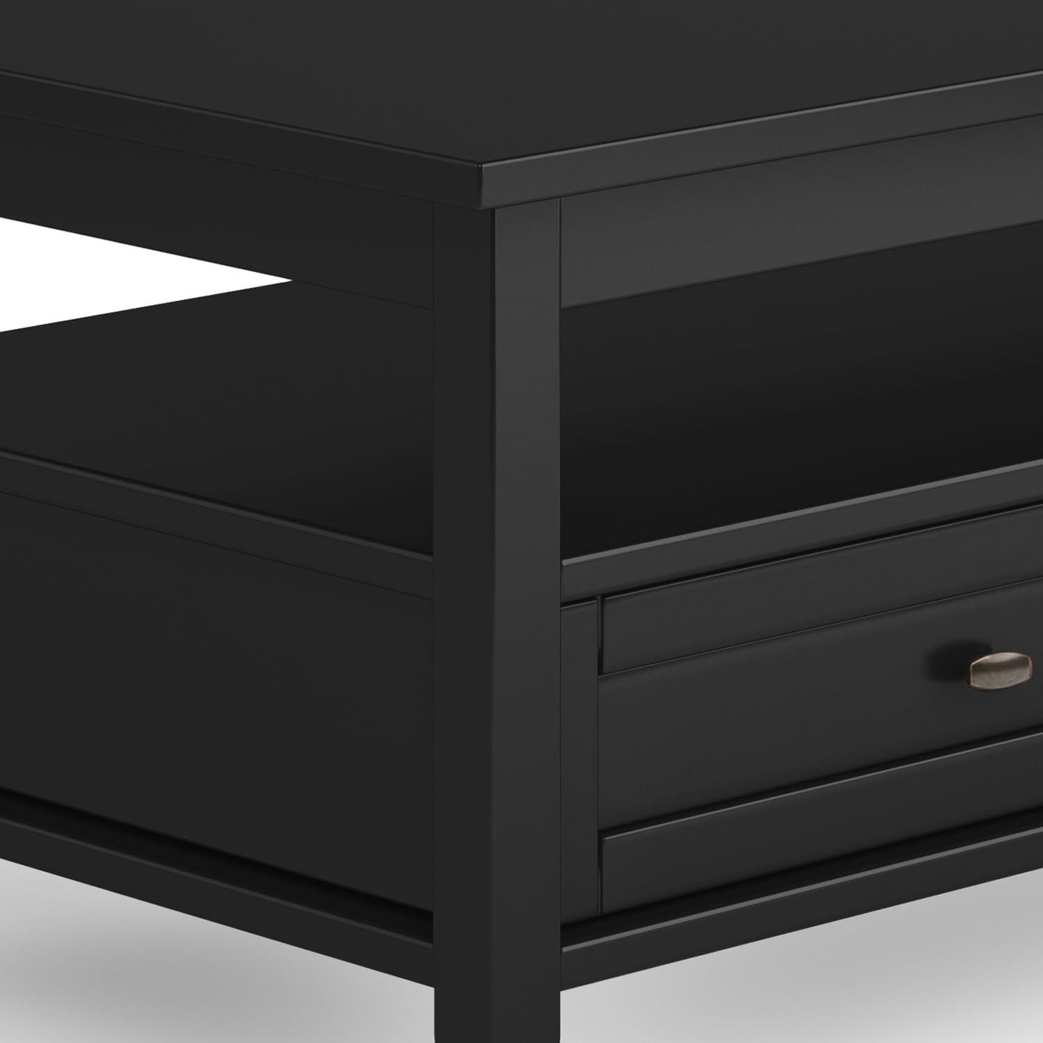 Simpli Home Warm Shaker 48"W Solid Wood Coffee Table with Two Storage Drawers and Open Shelf