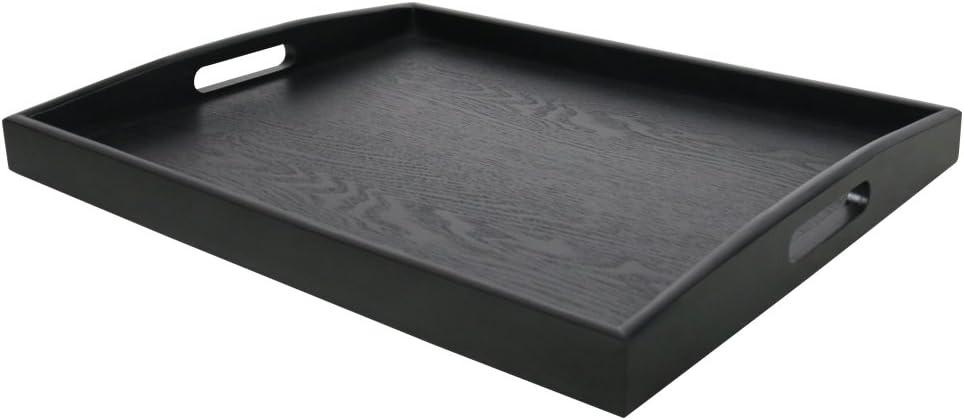 DILLMAN Serving Tray Large Black Wood Rectangle Food Tray Butler Tray Breakfast Tray with Handles (Large)