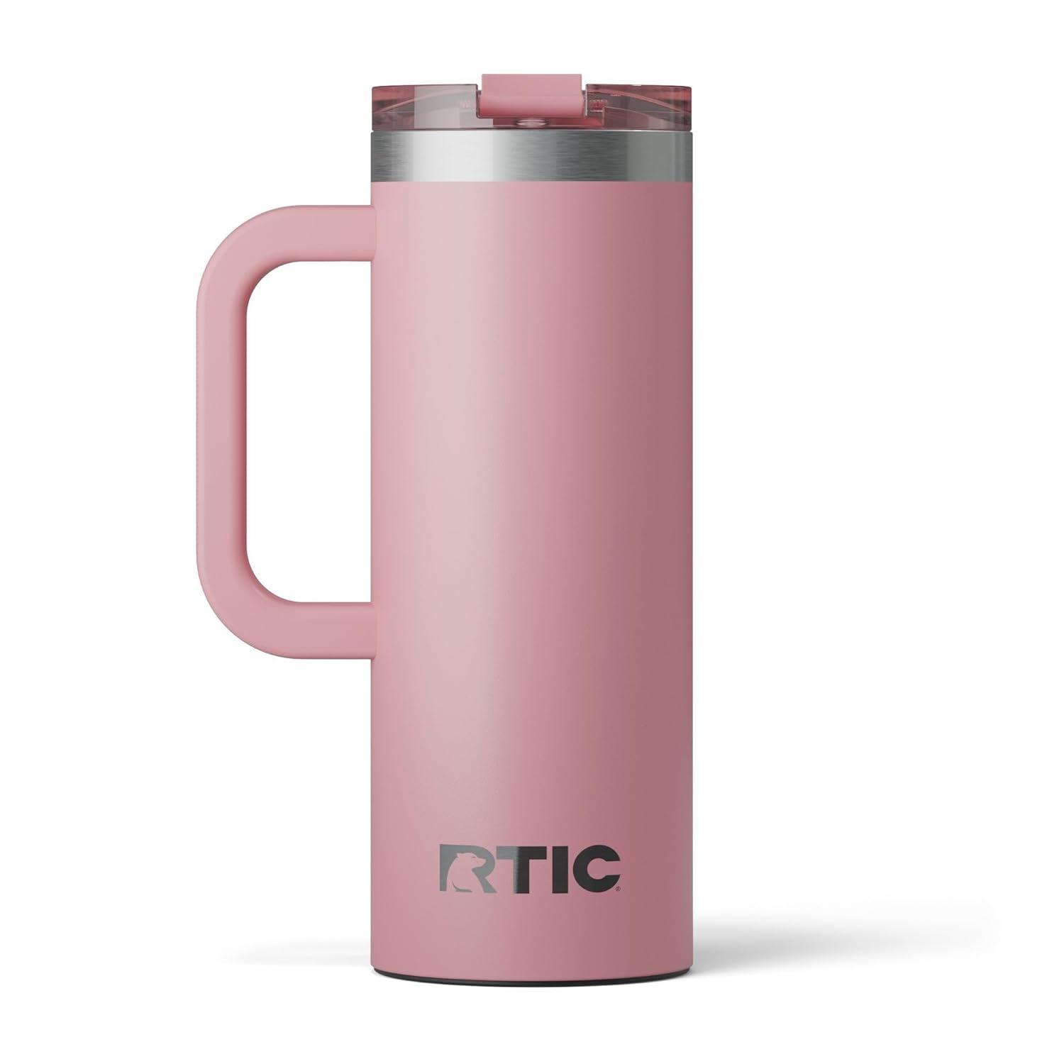 RTIC 20 oz Ceramic Lined Insulated Road Trip Travel Mug, Leak-Resistant Lid, Dusty Rose