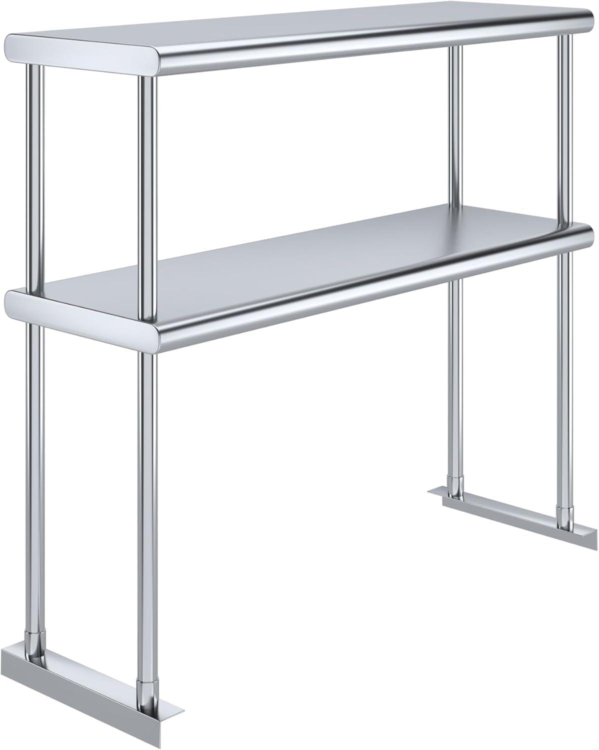 Adjustable Double Overshelf 12 x 36 - Stainless Steel for Work Table