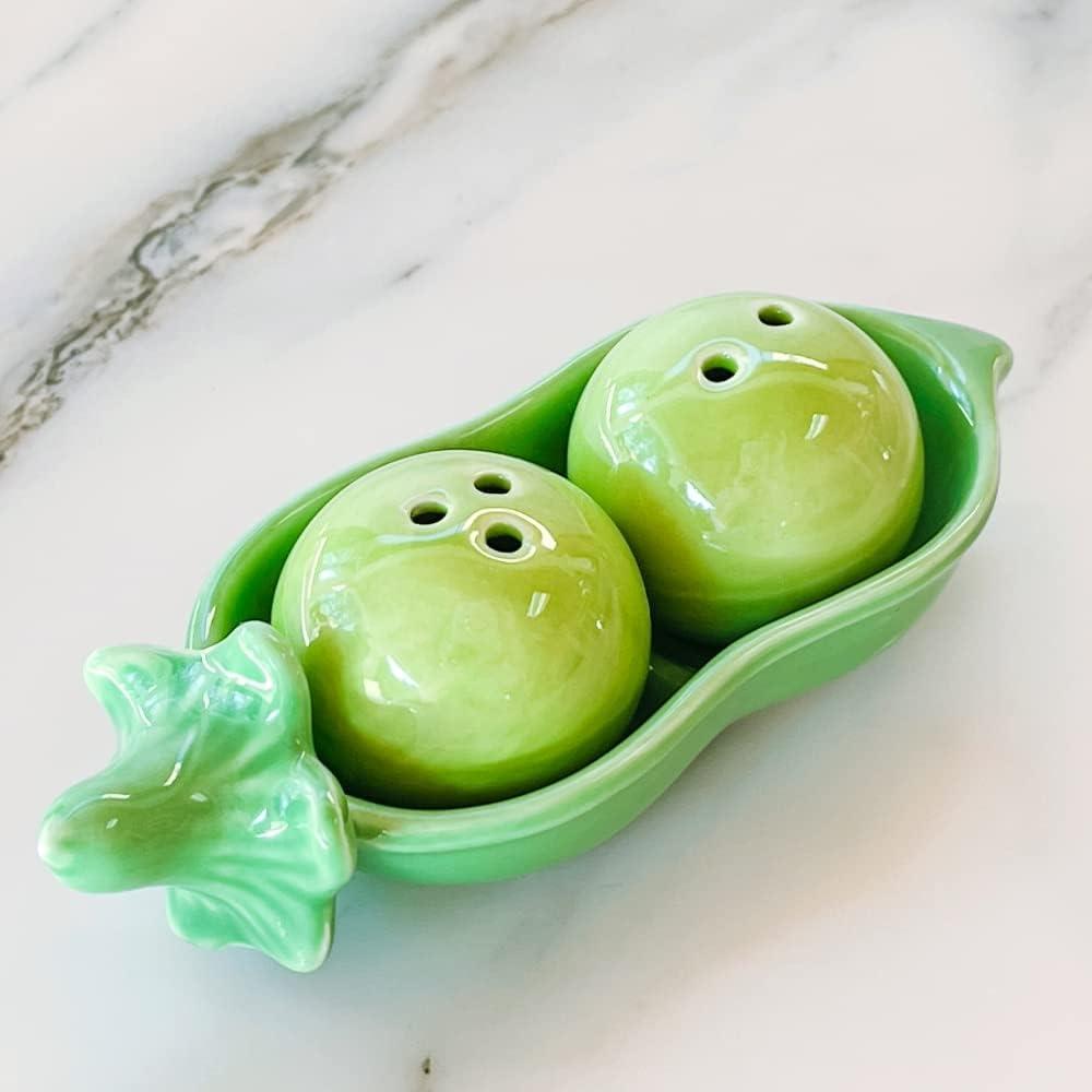 Two Peas in A Pod Ceramic Salt and Pepper Shakers in Ivy Print Gift Box Wedding favors