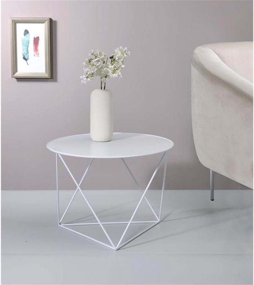 Acme Furniture Epidia Accent Table White: Round Metal Side Table, Powder-Coated Finish, 17" Height