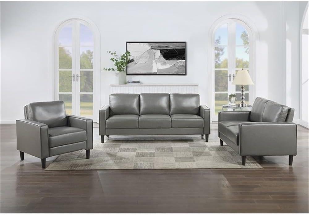 Alma Ruth 3-Piece Upholstered Track Arm Sofa Set Grey