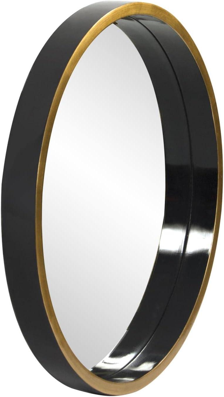 Howard Elliott 24" Round Black/Gold Trimmed Wood Framed Decorative Brando Wall Mirror: Modern Style, No Assembly Required