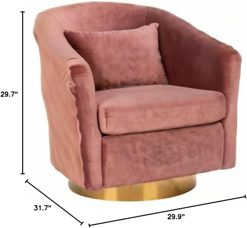 Dusty Rose Velvet Swivel Barrel Chair with Gold Accents