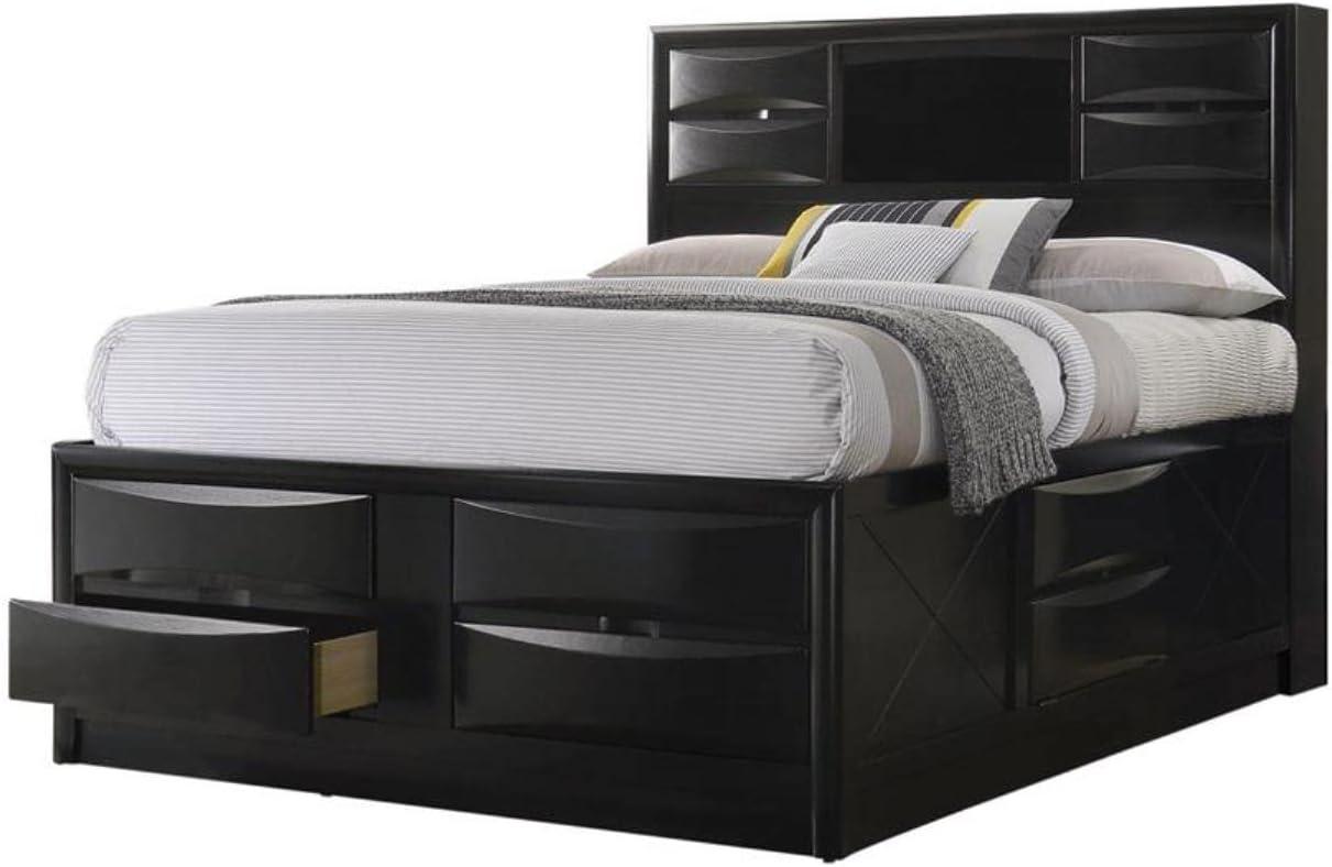 Briana Black King Wood Frame Storage Bed with Drawers