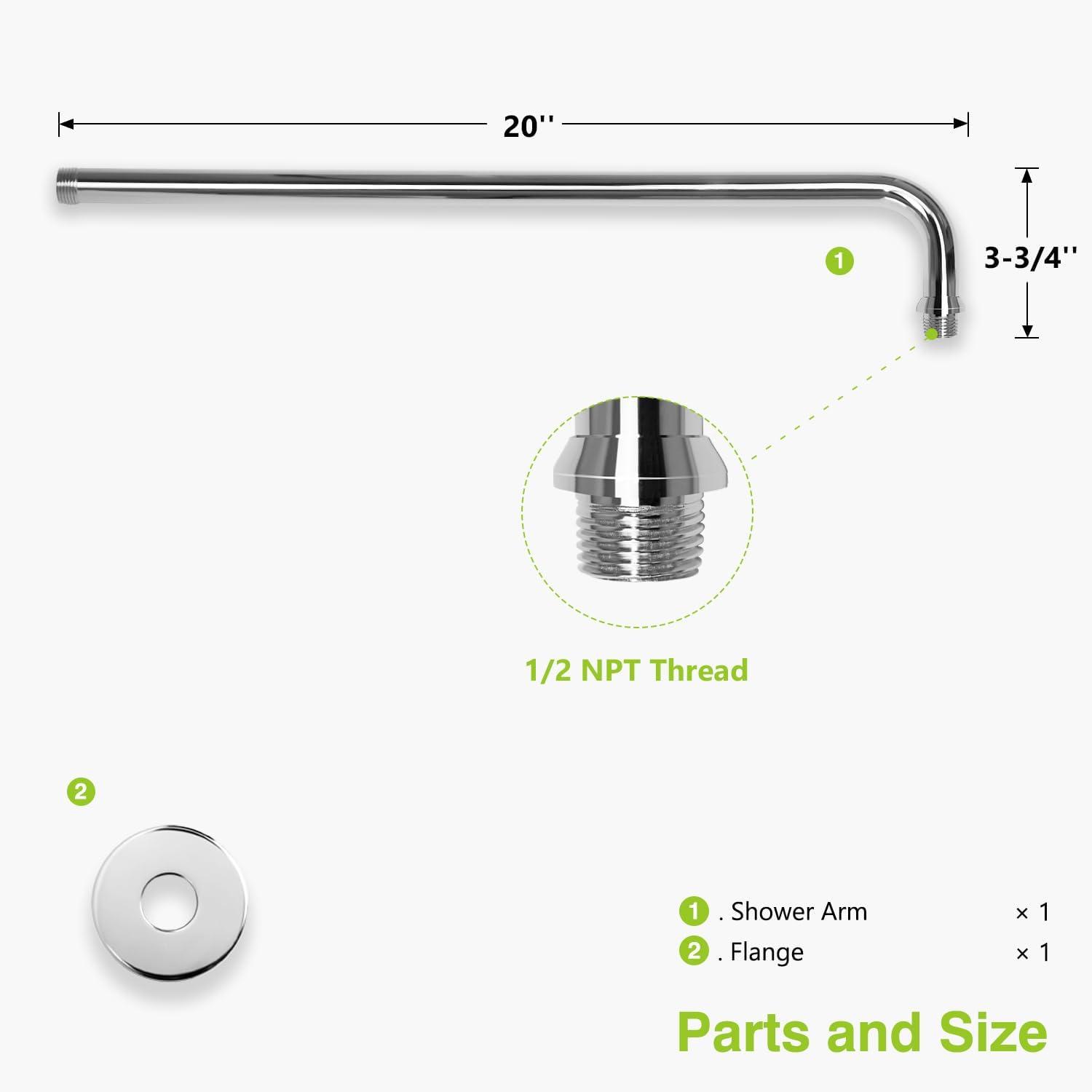 20" Chrome Brass Wall-Mount Shower Arm