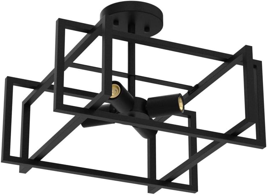 Black Metal 4-Light Farmhouse Square Chandelier