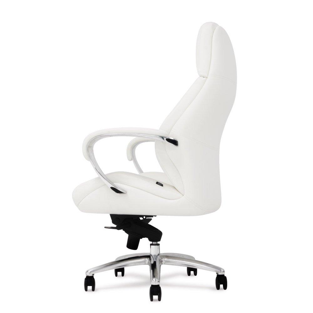 Zuri Furniture Gates Genuine Leather Aluminum Base High Back Executive Chair - White