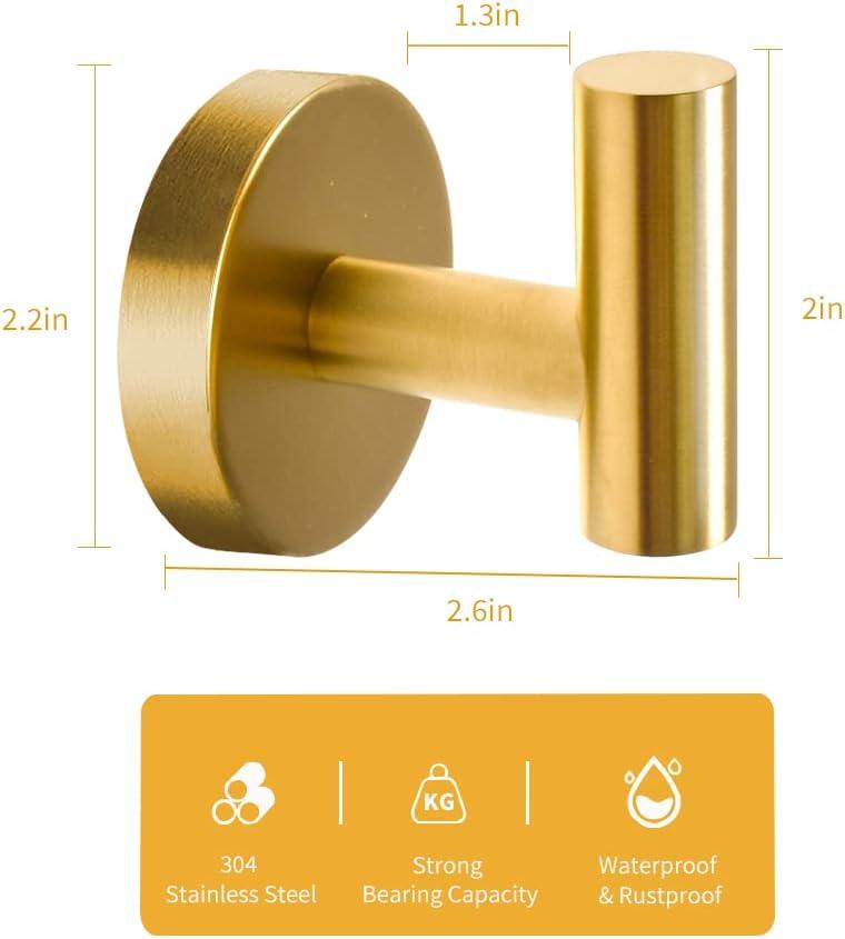 Brushed Gold Stainless Steel Wall Hooks Set