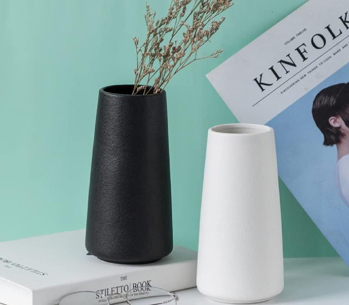 Premium Quality White Ceramic Vase | Modern Farmhouse bohemian Pampas Grass Flowers Bouquet for Home Décor, Desk Aesthetic Room Decor, White