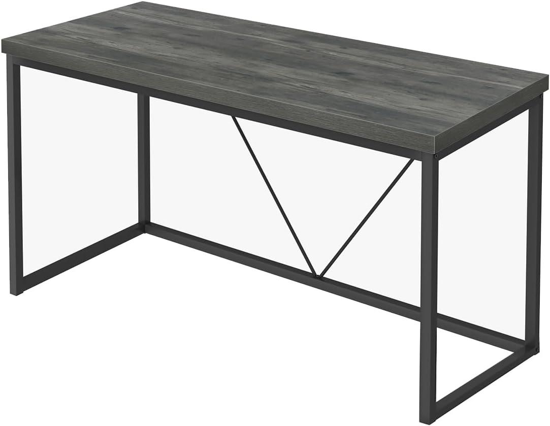 Gray 55-Inch Wood and Metal Computer Desk with Drawer