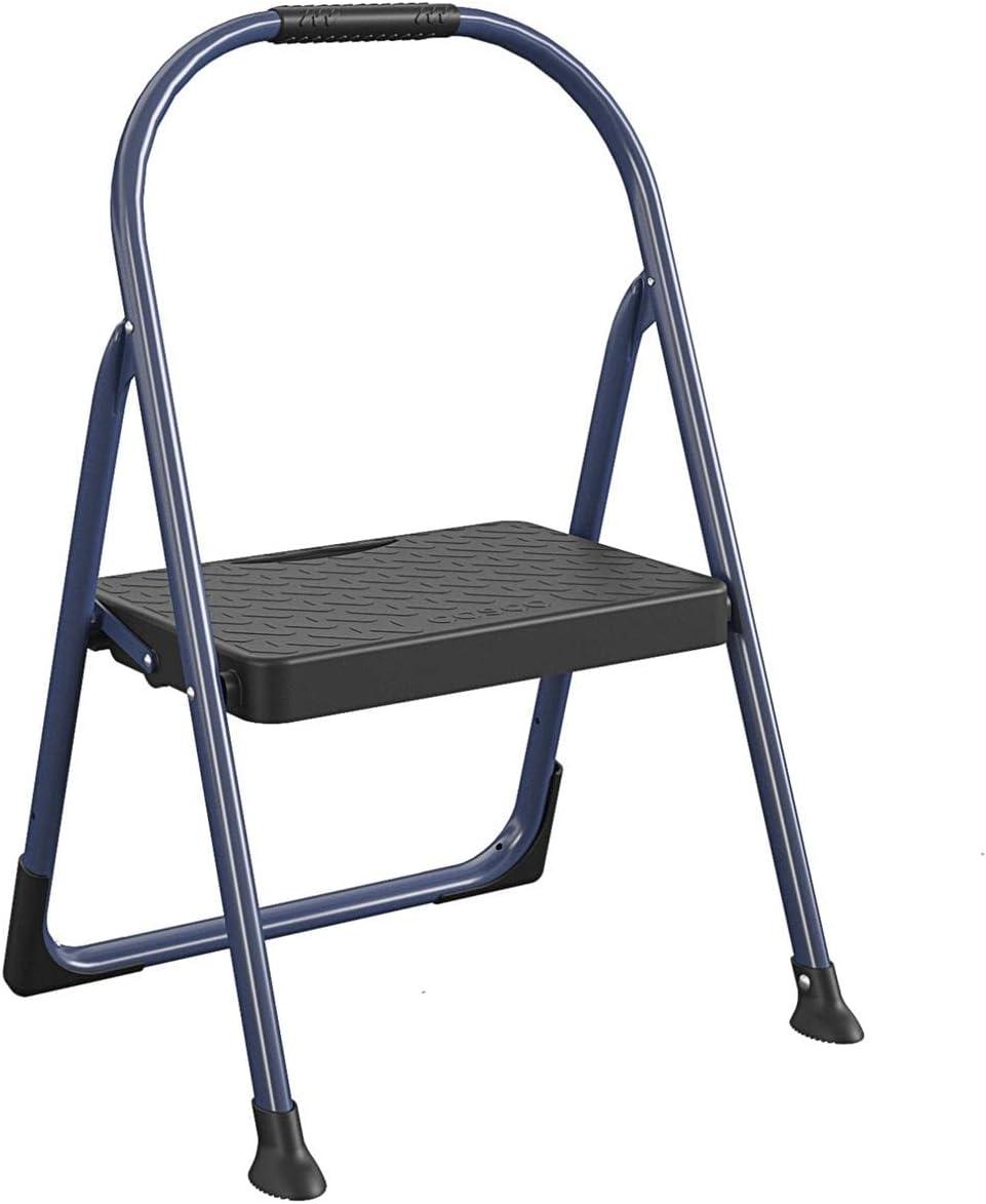 Navy Foldable Steel 1-Step Step Stool with Slip-Resistant Steps