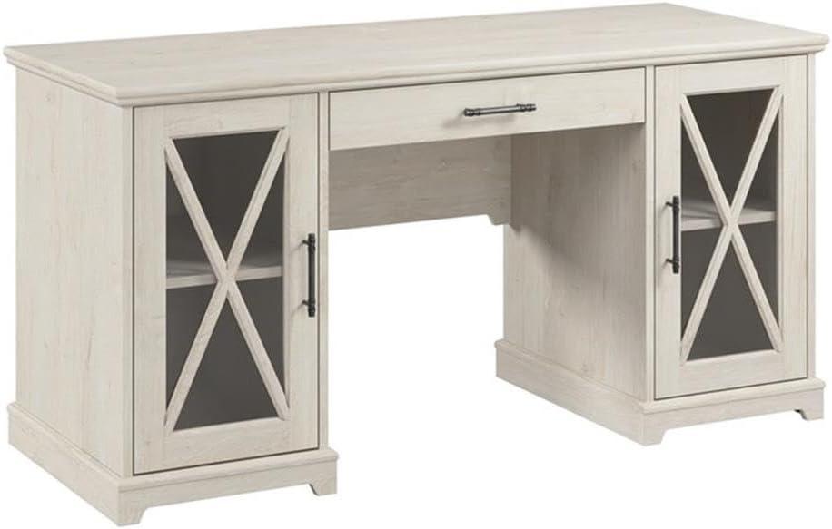 Bush Lennox Engineered Wood Desk with Keyboard Tray in Linen White Oak