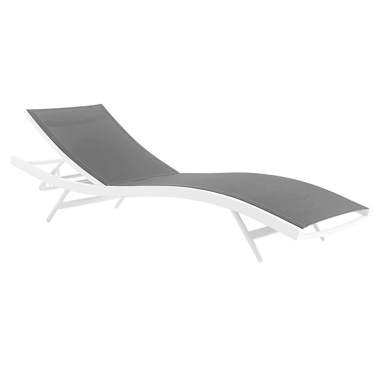 Modway Glimpse Aluminum & Mesh Patio Chaise Lounge in White and Gray