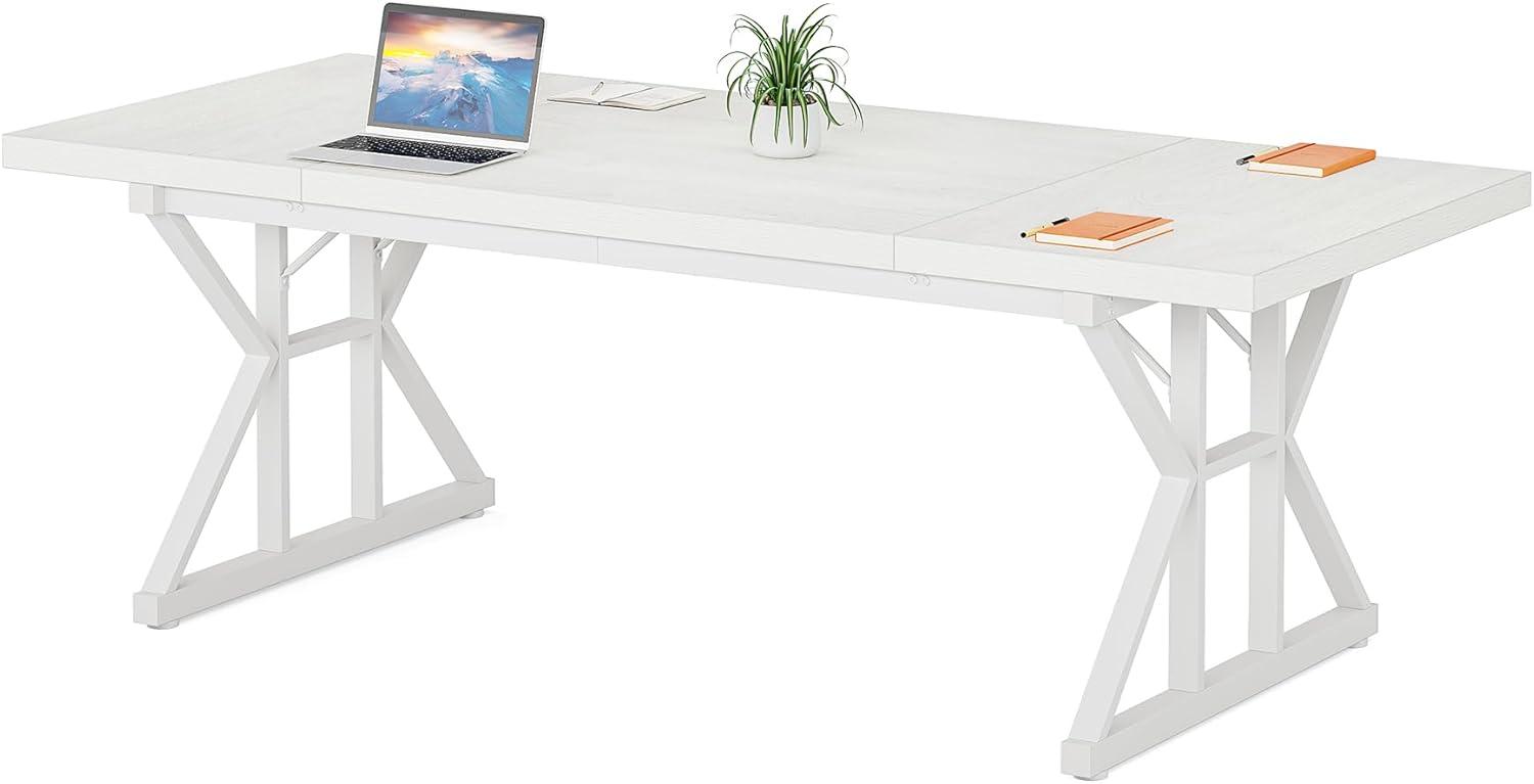 Tribesigns 6FT Conference Table, 70.86 L x 31.49 W x 29.52 H Inches Rectangle Meeting Room Table, Rustic Wood Seminar Table Executive Desk for Office, Conference Room (White)