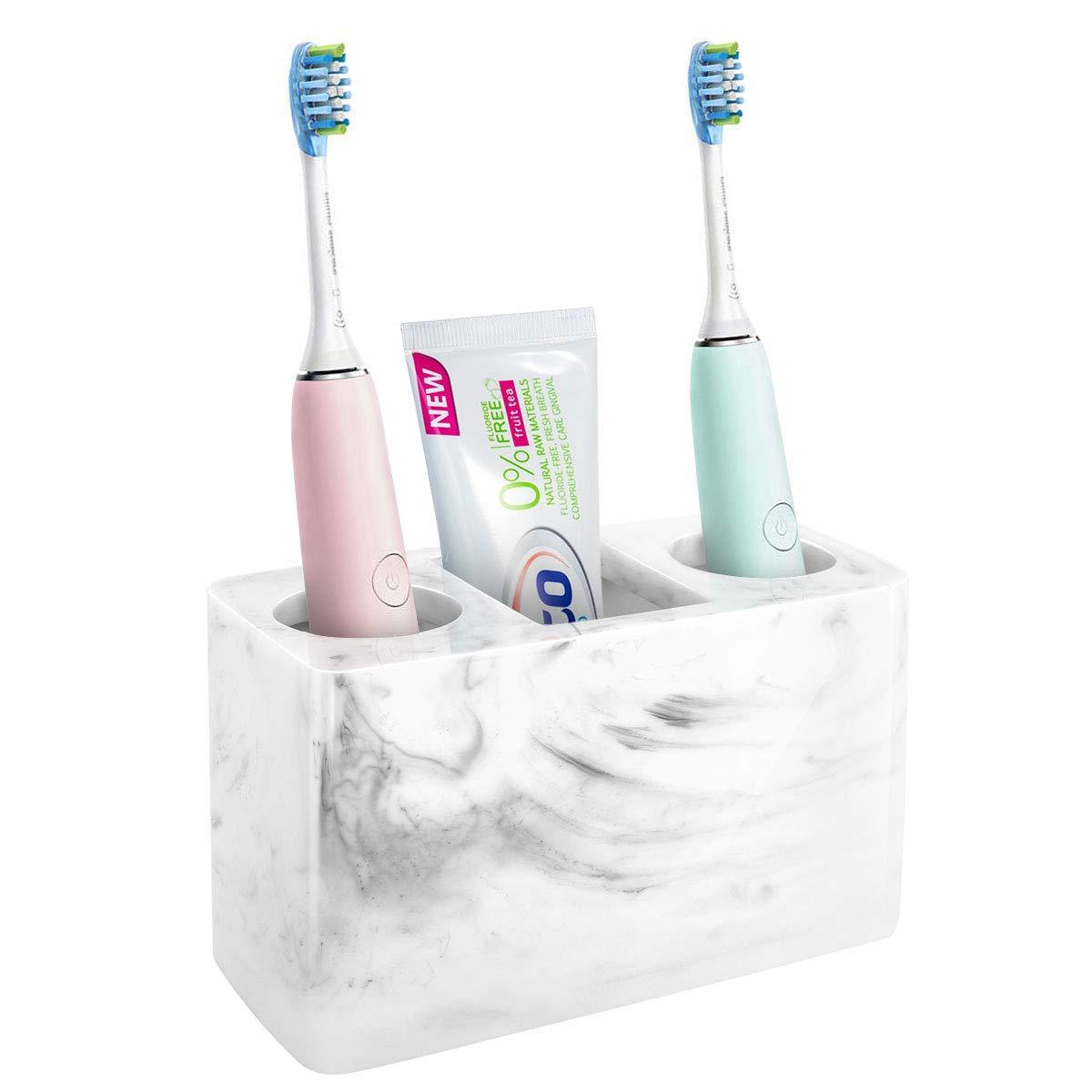 Luxspire Electric Toothbrush Holder, 3 Slots Large Marble Toothbrush Toothpaste Stand, Resin Storage for Bathroom Accessories Vanity Counter Sink Organizer Caddy Marble Style- Ink White