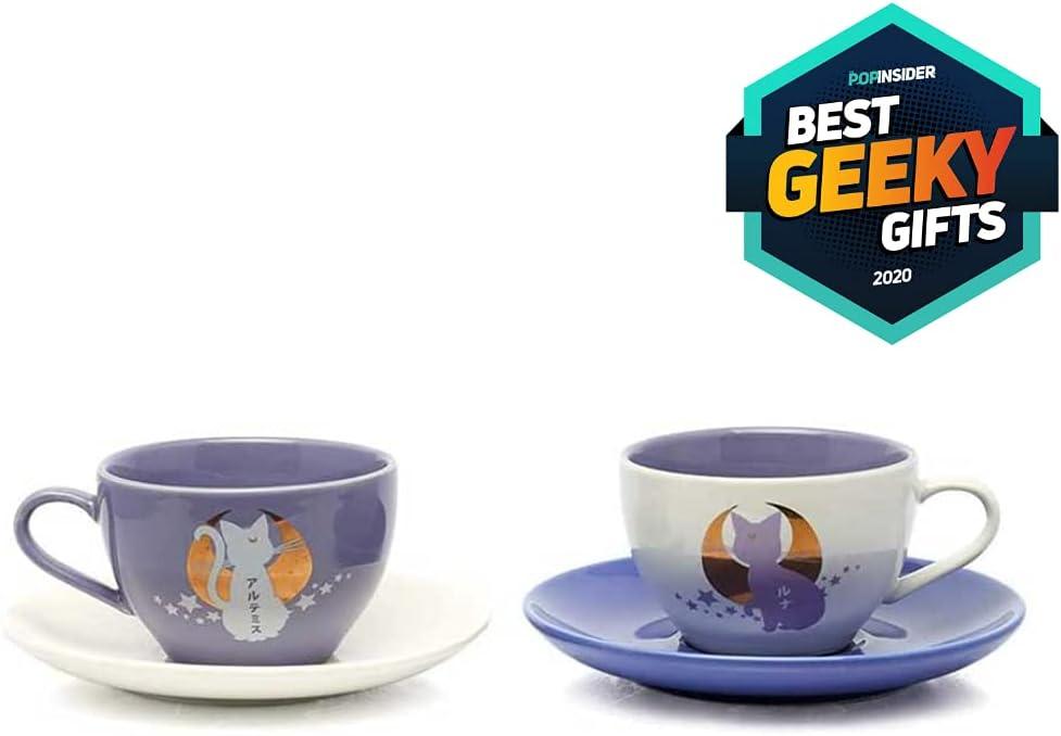 Sailor Moon Anime Manga Luna and Artemis 4 PC Tea Cup Set 6.7 oz 2 Saucers 2 Cups