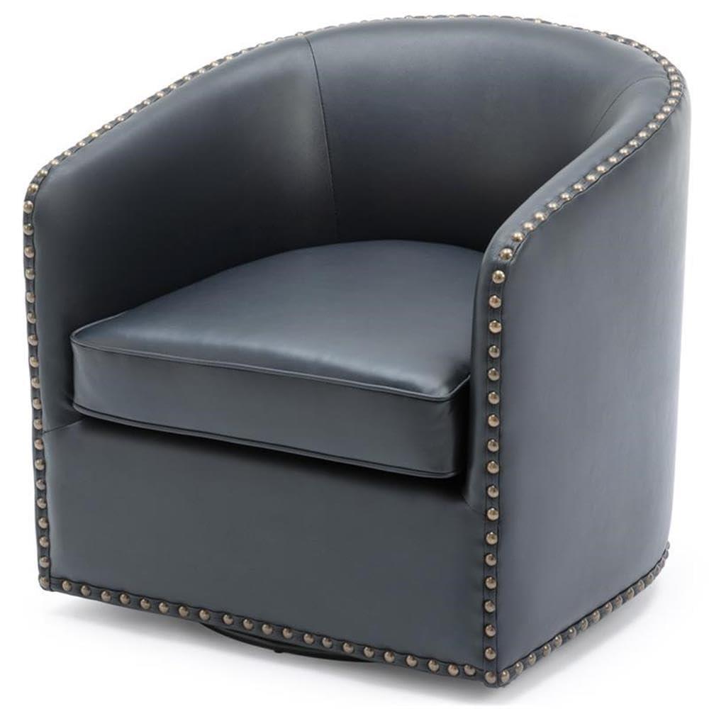 Comfort Pointe Tyler Swivel Arm Chair Midnight Blue: Upholstered, Nailhead Trim, Foam Filled, Wood Frame