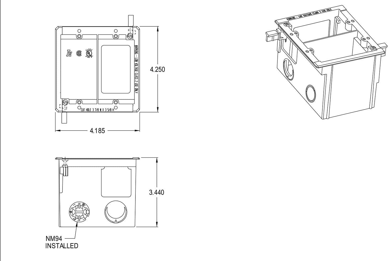 Black 2-Gang Electrical and Low-Voltage Combo Box