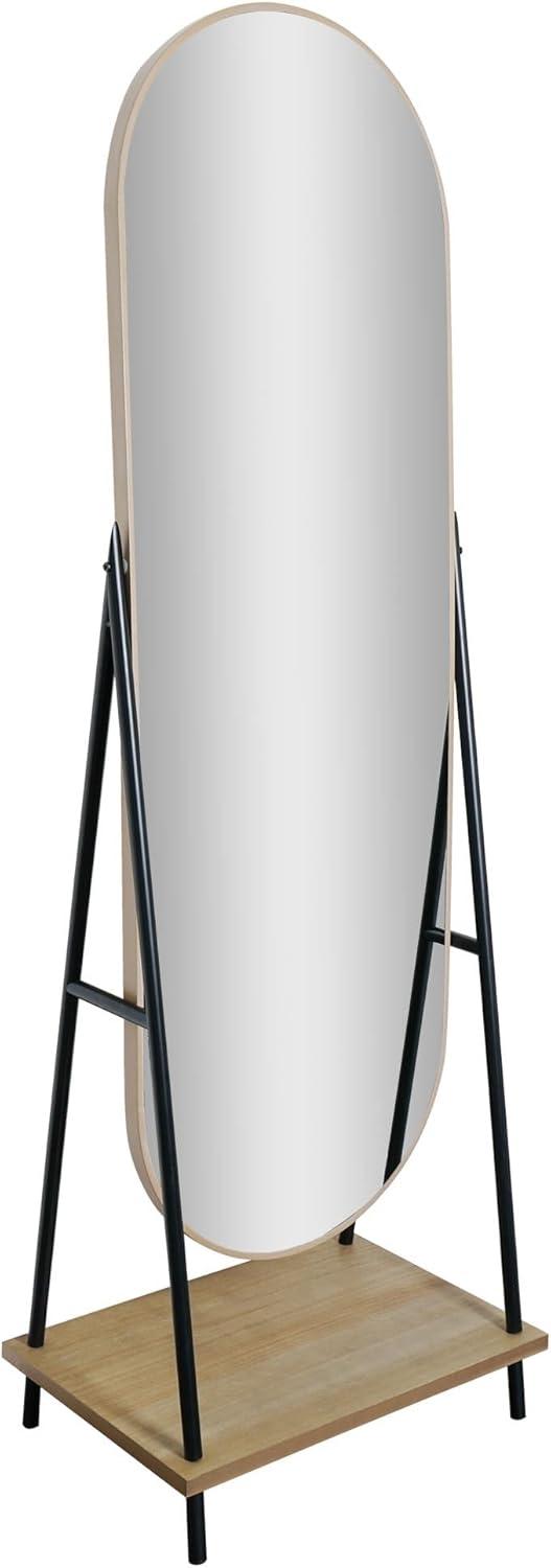 Head West Metal and Wood Oval Cheval Swivel Floor Mirror with Shelf - 22" x 67" x 15.25"