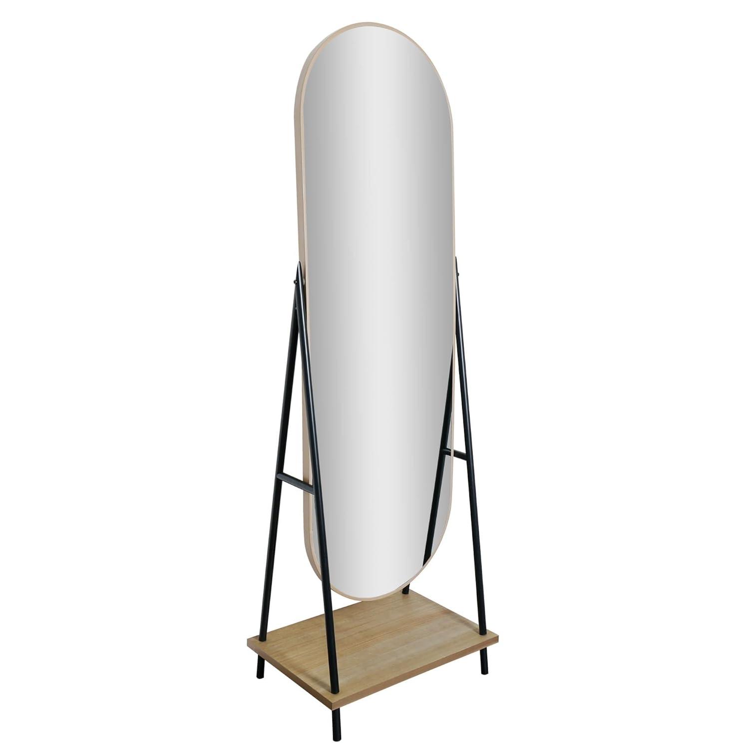 Head West Metal and Wood Oval Cheval Swivel Floor Mirror with Shelf - 22" x 67" x 15.25"