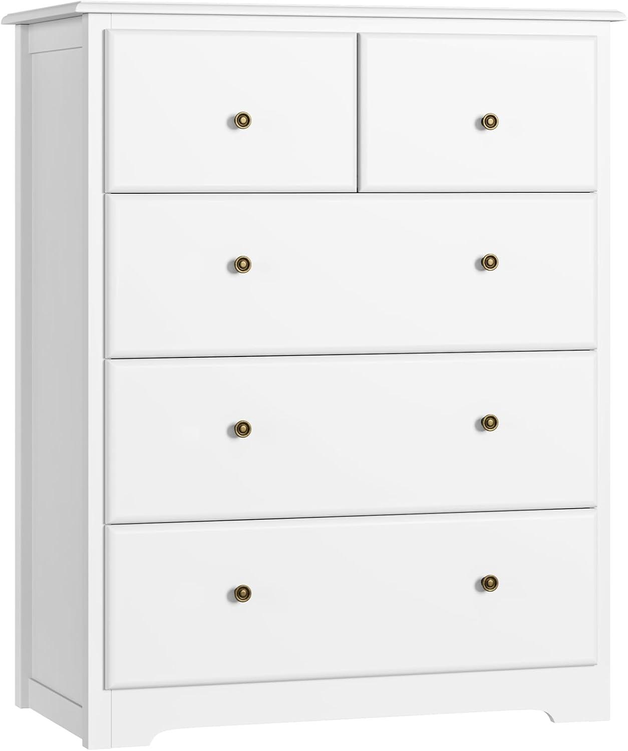 Faitaliicy Dresser for Bedroom, 5 Drawer Dresser Wood Dresser with Metal Handle, Modern Chest of Drawers for Bedroom, Entryway, Hallway