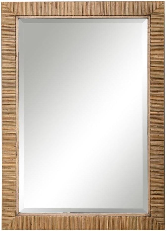 Cape 29" x 41" Transitional Coastal Natural Rattan and Oak Wall Mirror