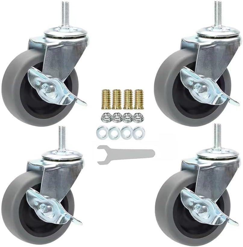 3 Inch Swivel Stem Caster Wheels with Brake, Steel and Rubber