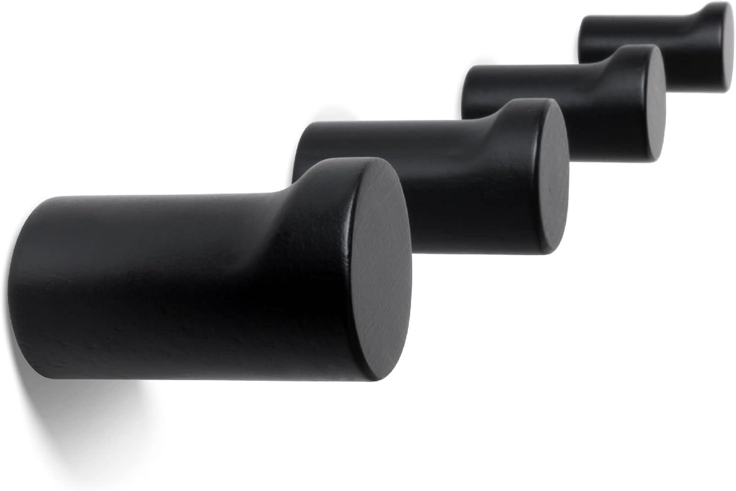 Wooden Black Wall Hooks - Pack of 4 - Wall Mounted Decorative Hook - Modern Wood Pegs for Hanging Hat, Coat, Towel - Purse and Backpack Hanger for Entryway