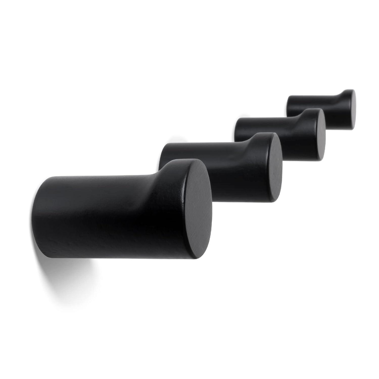 Wooden Black Wall Hooks - Pack of 4 - Wall Mounted Decorative Hook - Modern Wood Pegs for Hanging Hat, Coat, Towel - Purse and Backpack Hanger for Entryway