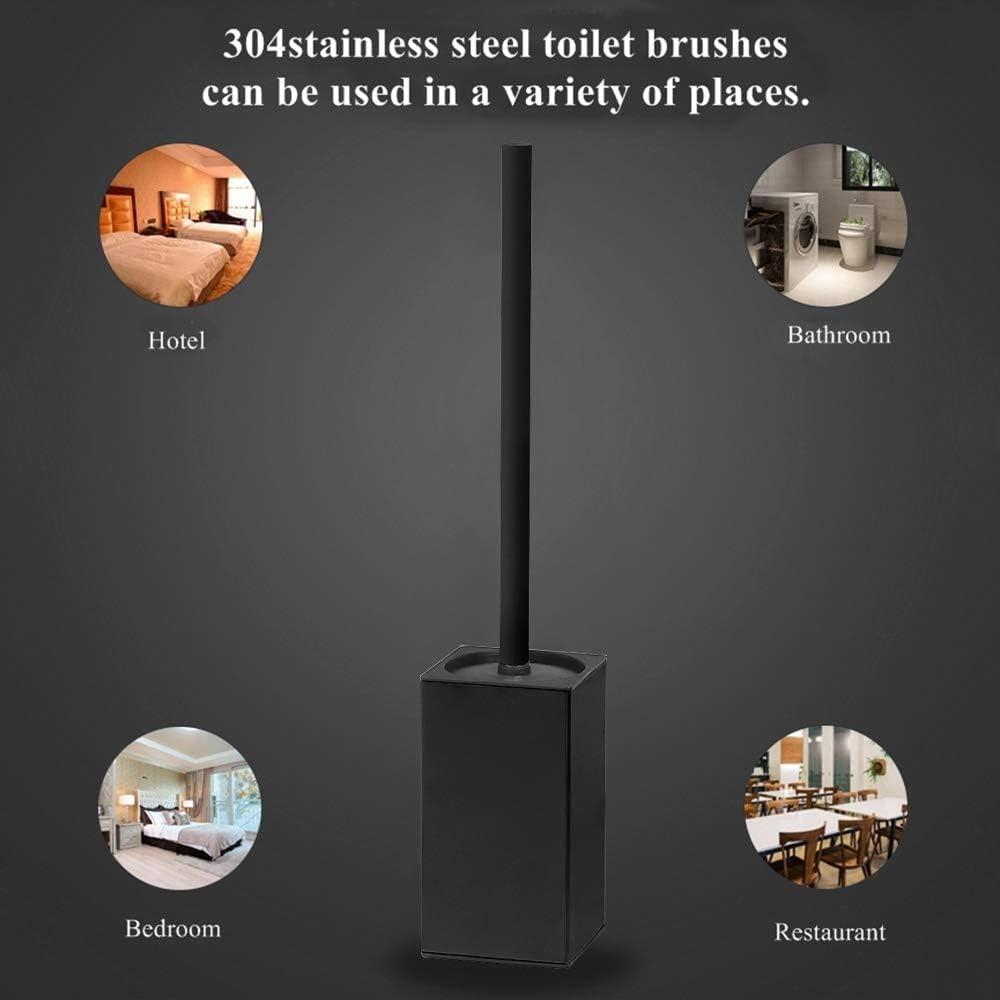Stainless Steel Toilet Brush & Holder,Wall-Mounted, long handle,Square Toilet Brush Set,Heavy Duty Cleaner for Bathroom, with Removable Plastic Brush (Black)