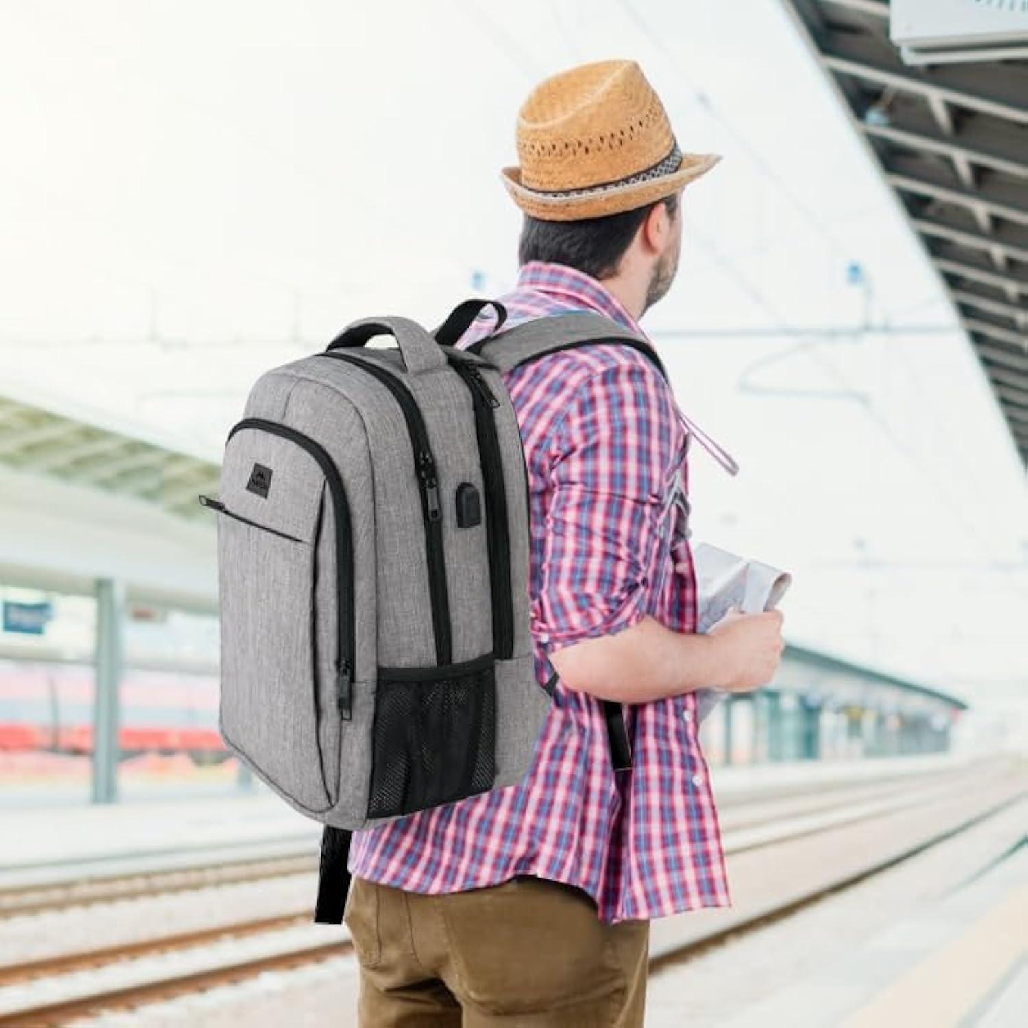 Gray Anti-Theft Water Resistant Laptop Backpack with USB Port