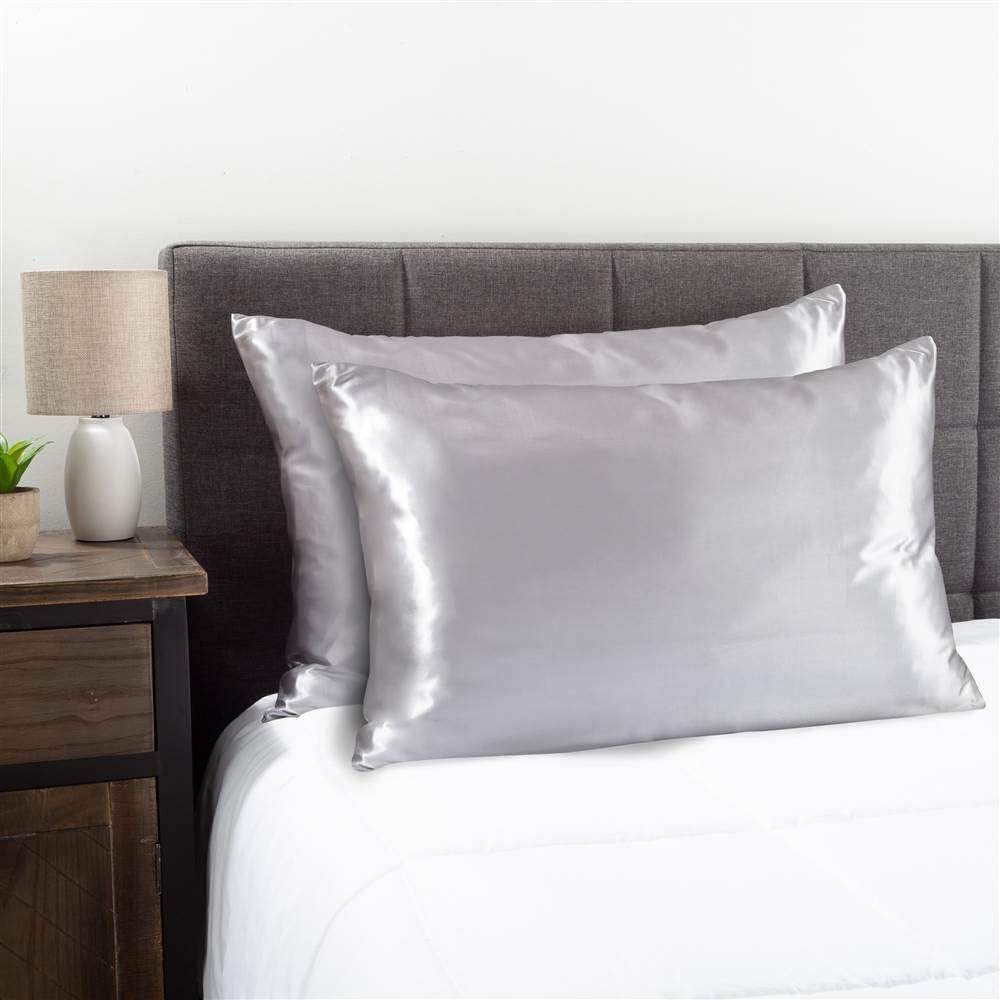 Satin Microfiber Pillowcases for Hair & Skin- Set of 2 King Size Pillow Covers, Hidden Zipper- Helps Prevent Frizz & Wrinkles by LHC (Silver Gray)