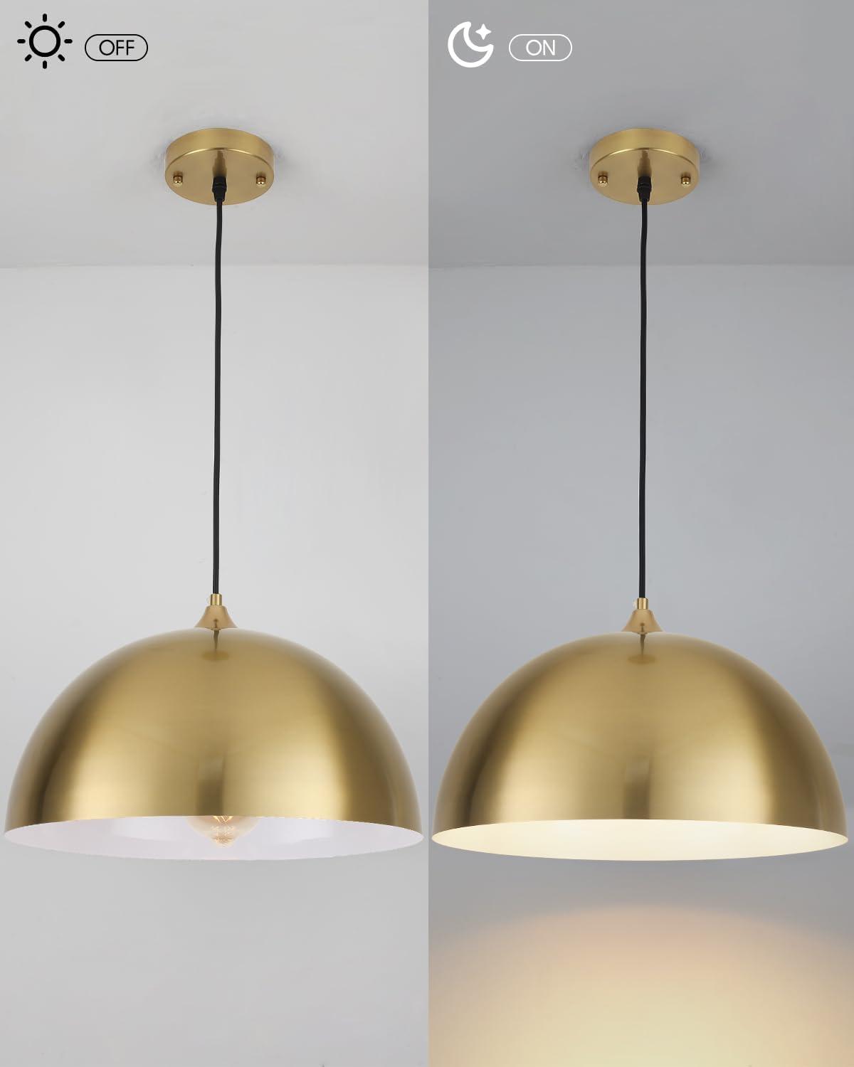 Progress Lighting, Perimeter, 1-Light Pendant, Brushed Gold, Open Shade: Iconic modern design with elegant metal dome.