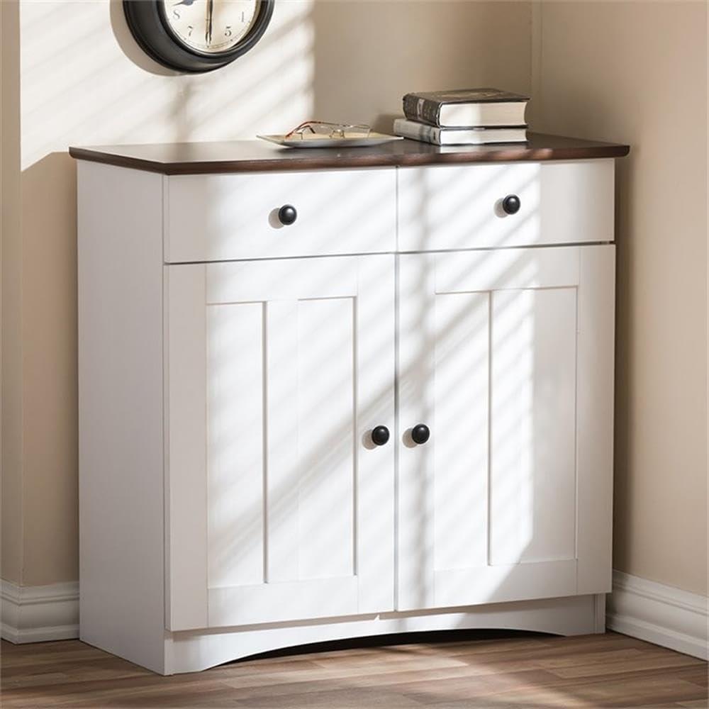 Lauren TwoTone and Buffet Kitchen Cabinet with Two Doors and Two Drawers White/Dark Brown - Baxton Studio: Engineered Wood, Modern Style