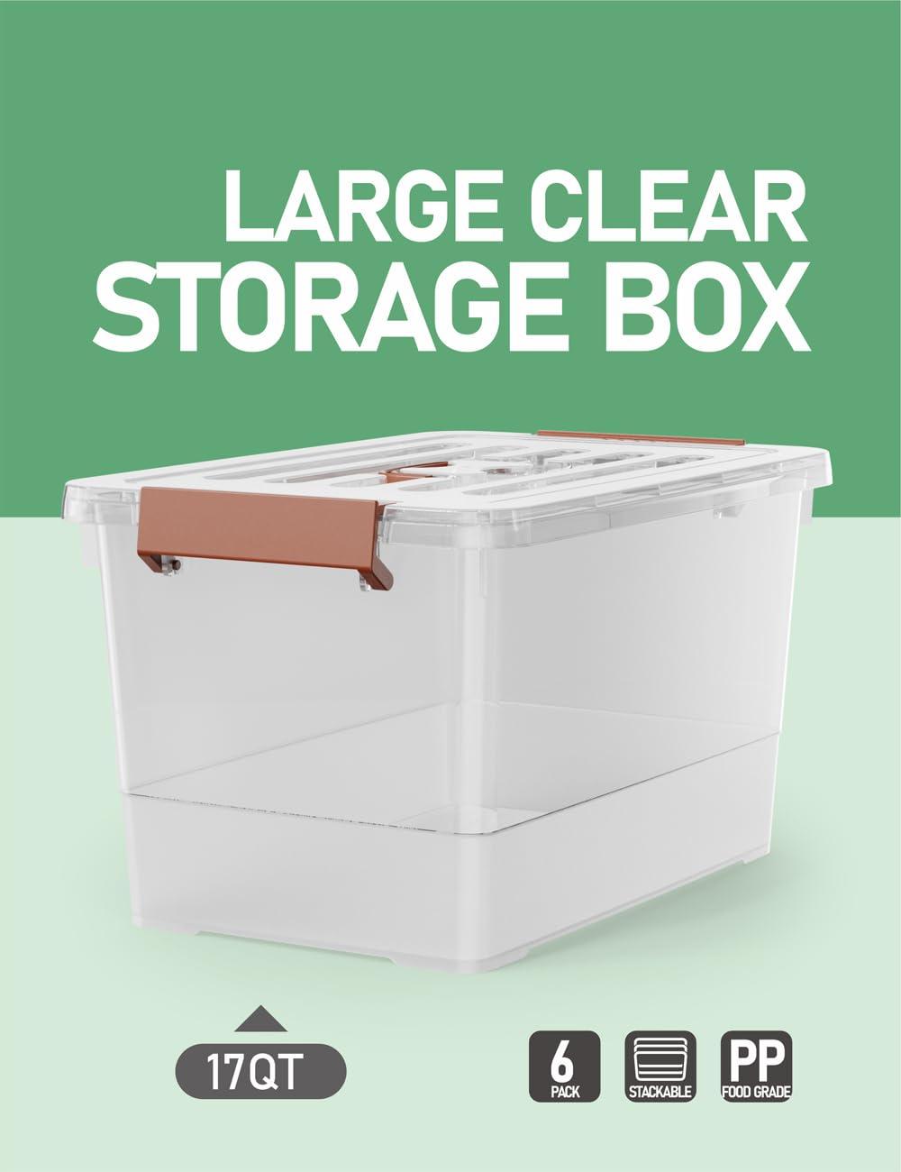 Clear Stackable Plastic Storage Boxes with Lids, 6-Pack, 5 Liters