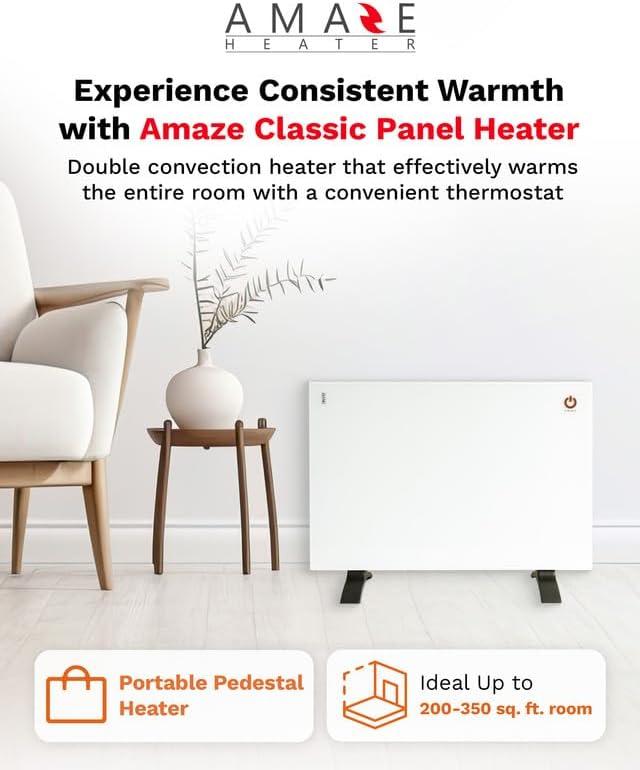 AmazeHeater LLC 900 Watt 3071 BTU Electric High Efficiency Wall Mounted Space Heater with Adjustable Thermostat