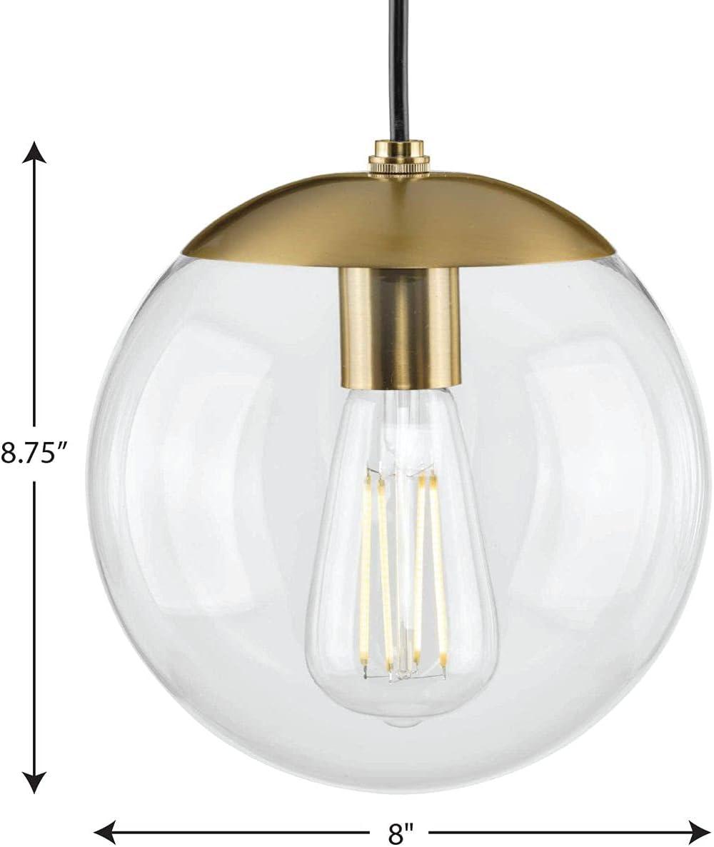 Progress Lighting Atwell 1-Light Glass Globe Pendant, Brushed Nickel, Clear Glass Shade