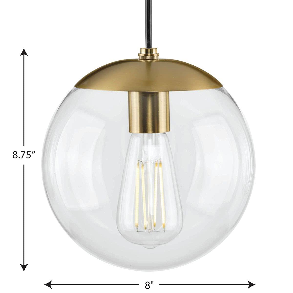 Progress Lighting Atwell 1-Light Glass Globe Pendant, Brushed Nickel, Clear Glass Shade